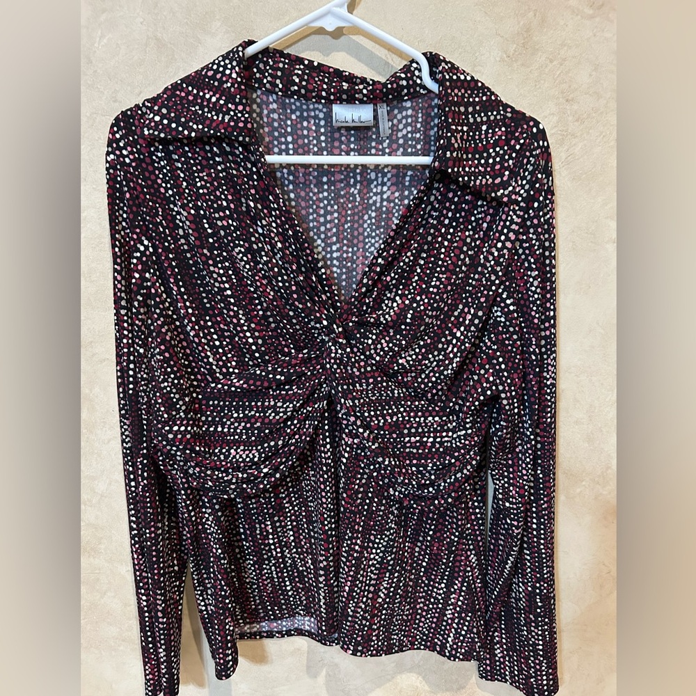 Chic Polka Dot Long Sleeve Top Nicole miller size xl embellished swoop
